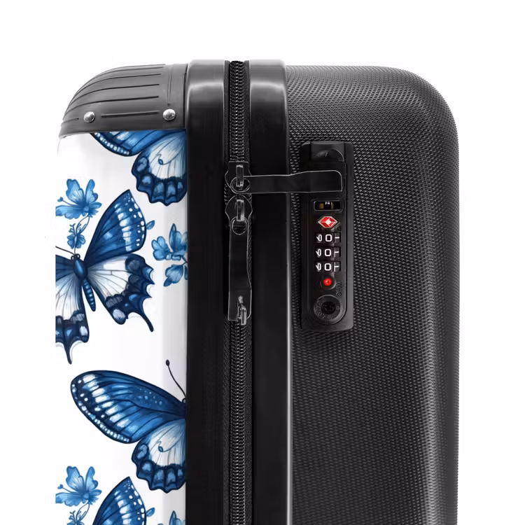 Valise - Bleu - Papillons - Fleurs - Blanc — 6