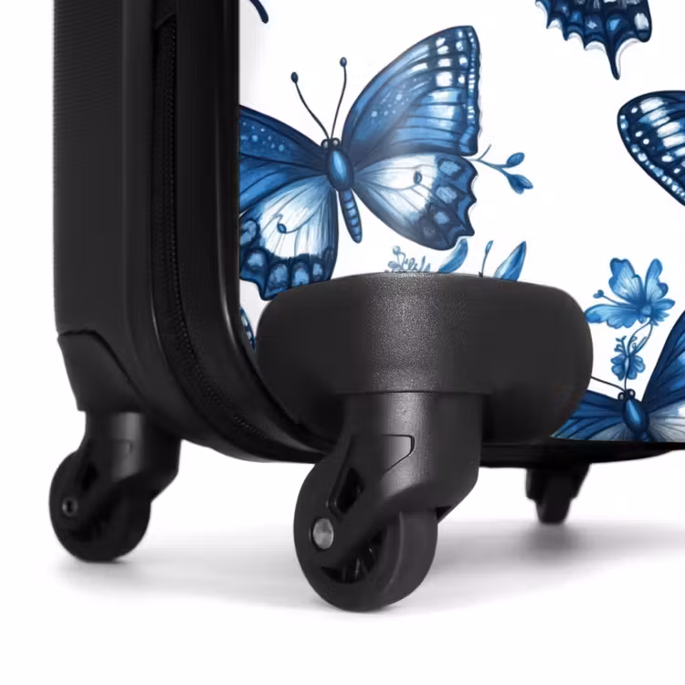 Valise - Bleu - Papillons - Fleurs - Blanc — 7