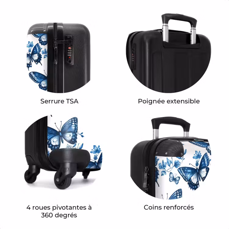 Valise - Bleu - Papillons - Fleurs - Blanc — 8
