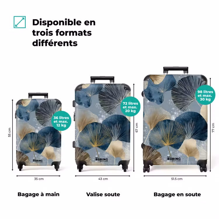 Valise - Feuilles - Abstrait - Or - Bleu — 3