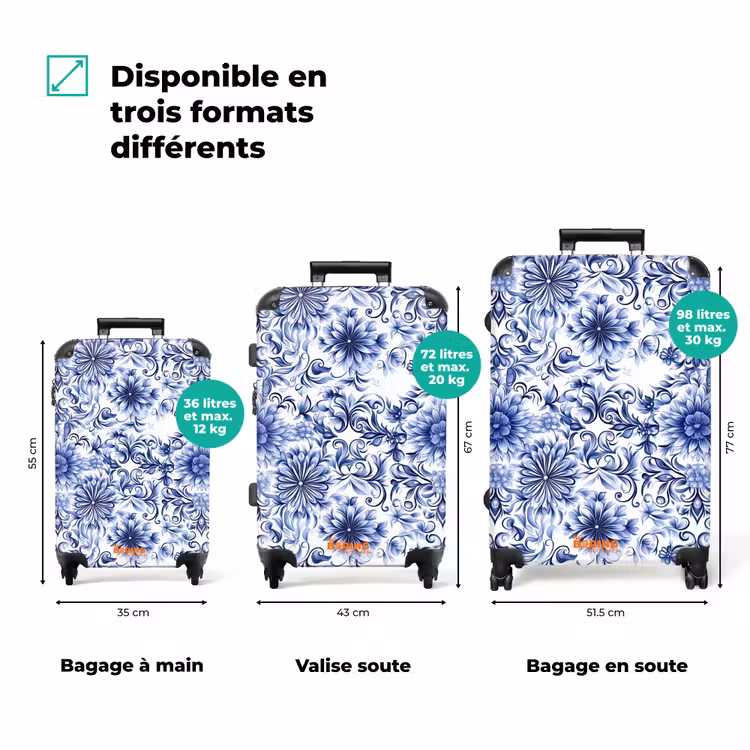 Valise - Fleurs - Bleu - Motif - Blanc — 3