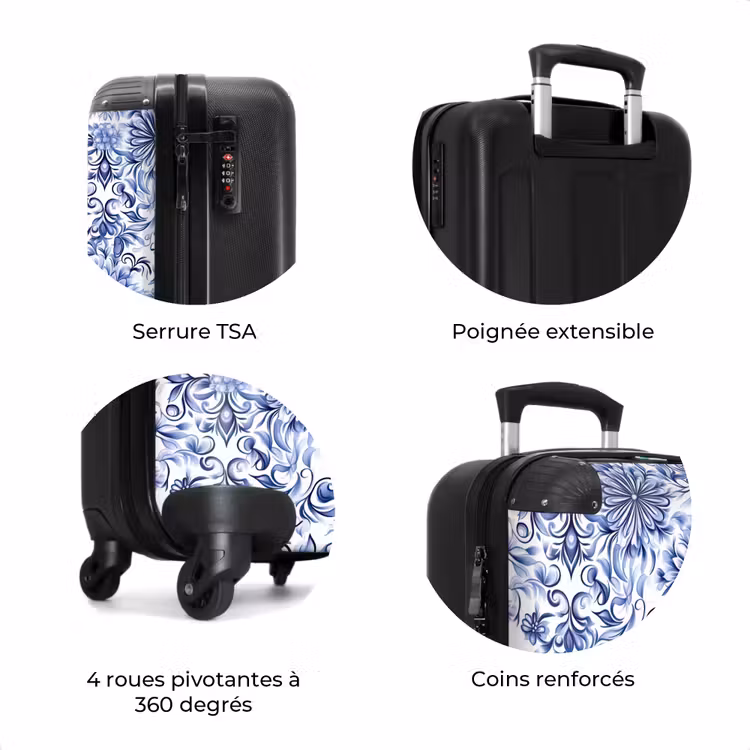 Valise - Fleurs - Bleu - Motif - Blanc — 8