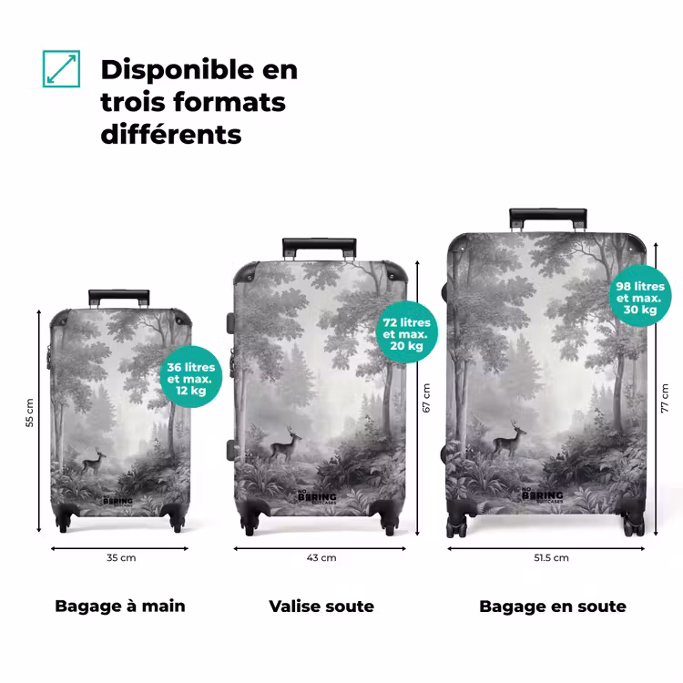 Valise - Forêt - Cerf - Noir - Blanc — 3