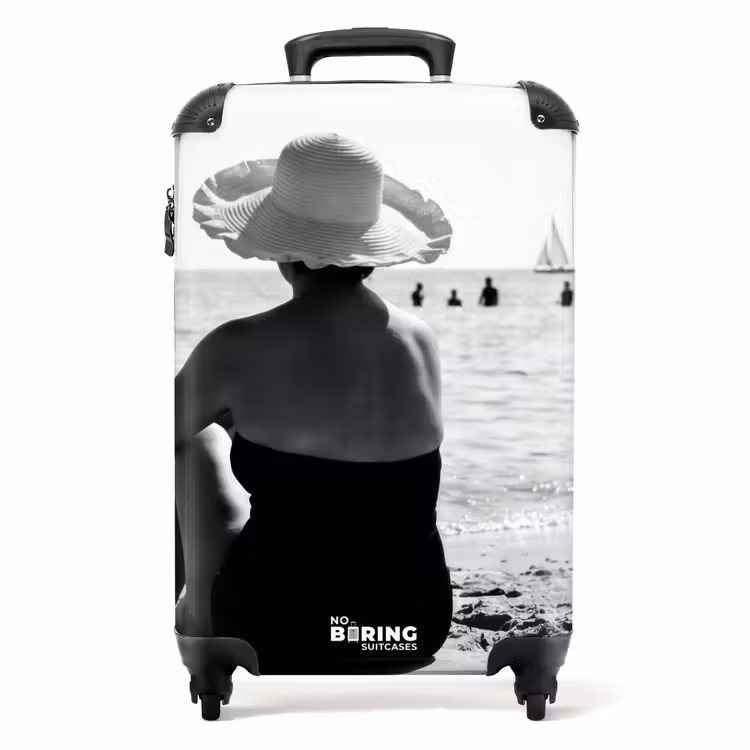Valise - Chapeau de soleil - Plage - Noir - Blanc — 1