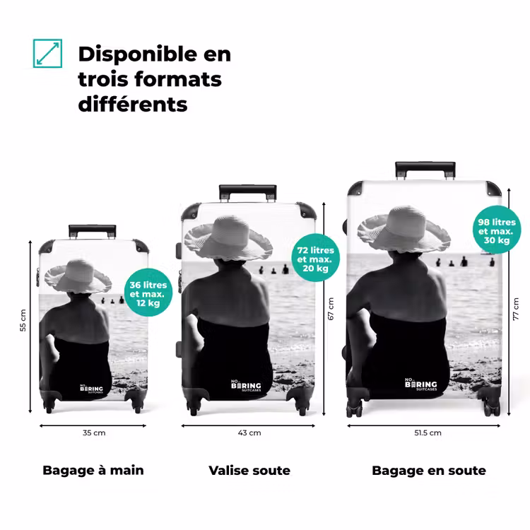 Valise - Chapeau de soleil - Plage - Noir - Blanc — 3