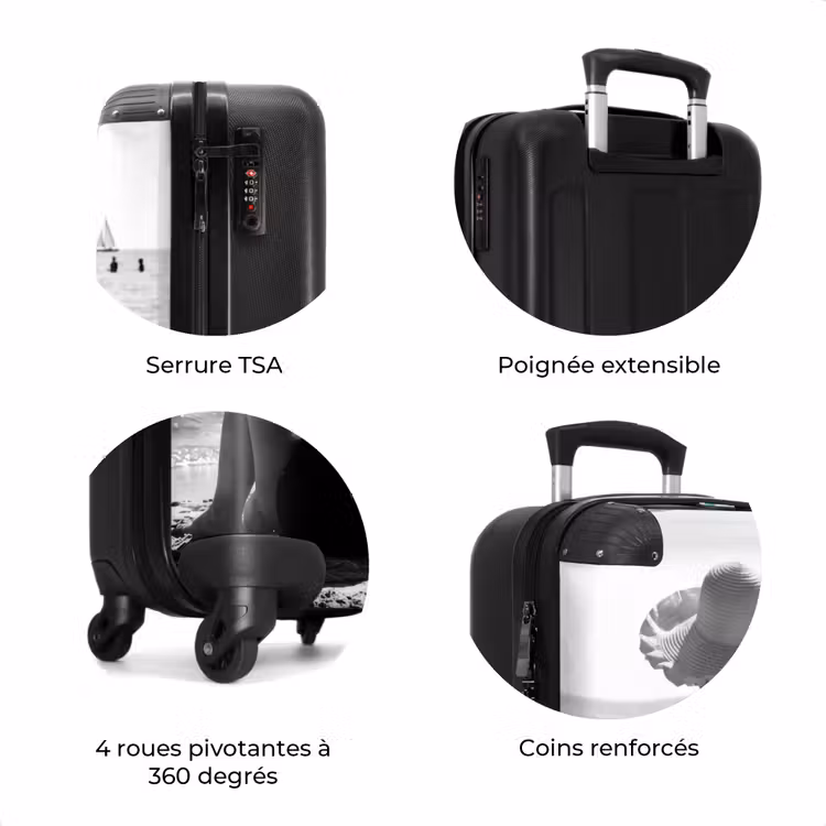 Valise - Chapeau de soleil - Plage - Noir - Blanc — 8