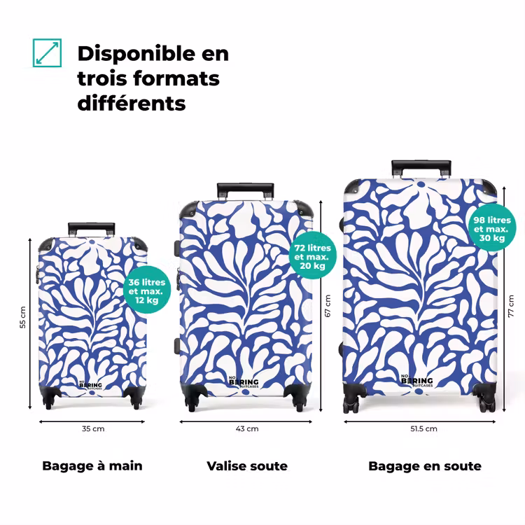 Valise - Abstrait - Motif floral bleu/blanc — 3