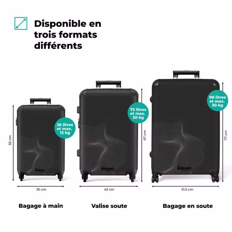 Valise - Abstrait - Motif de vagues en noir et blanc — 3
