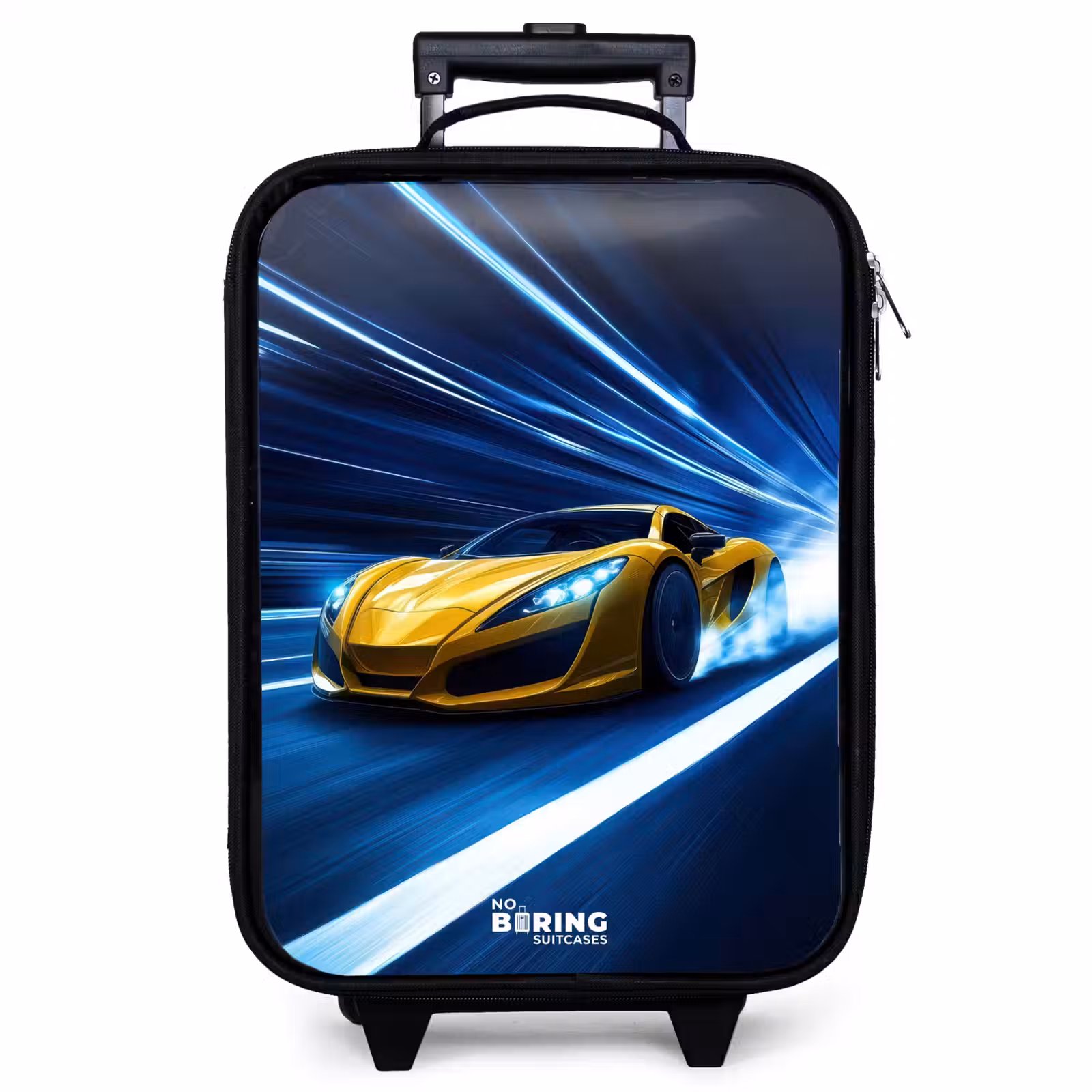 Valise enfant - Voiture de sport jaune dans un tunnel lumineux de vitesse — 1