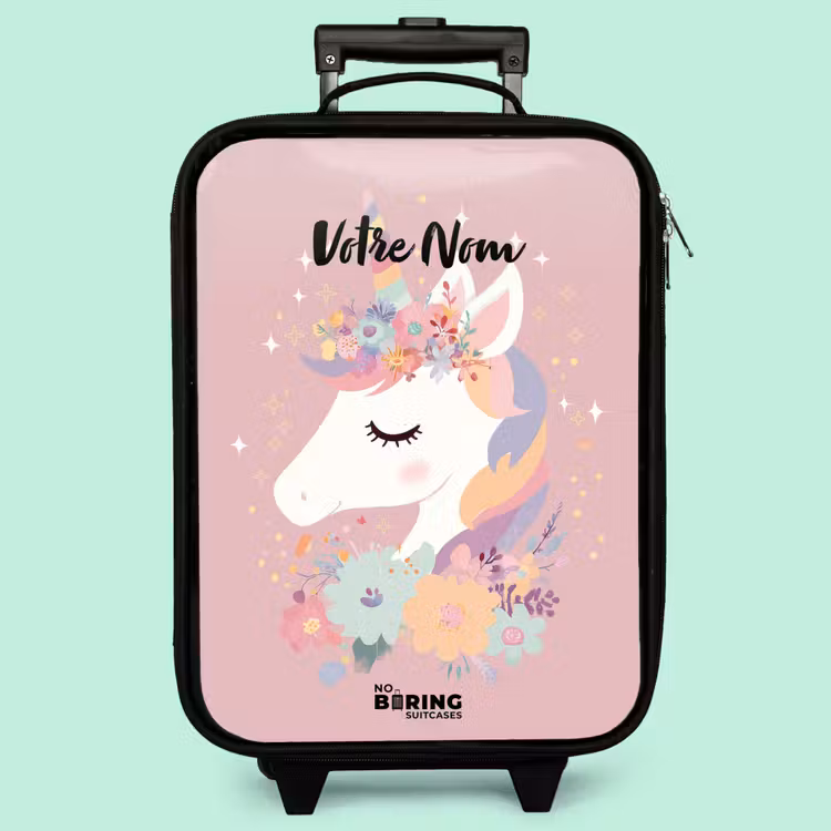Valise enfant - Licorne - Rose - Fleurs — 3