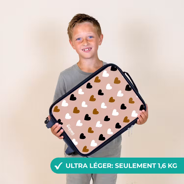 Valise enfant - Motif de cœur noir, blanc et marron sur fond de rose ancienne — 2