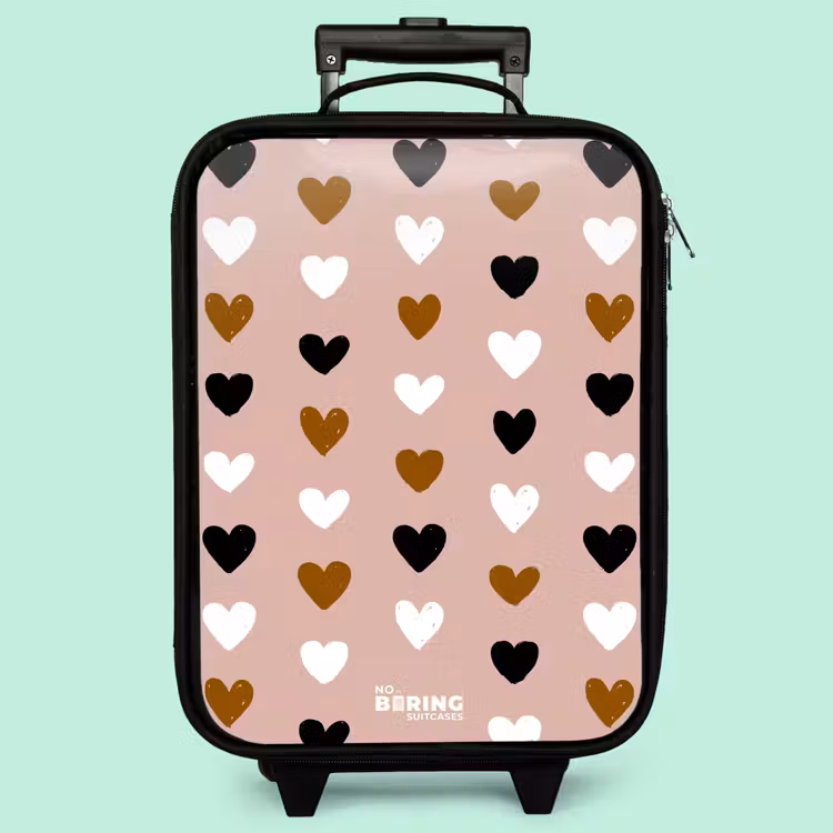 Valise enfant - Motif de cœur noir, blanc et marron sur fond de rose ancienne — 3