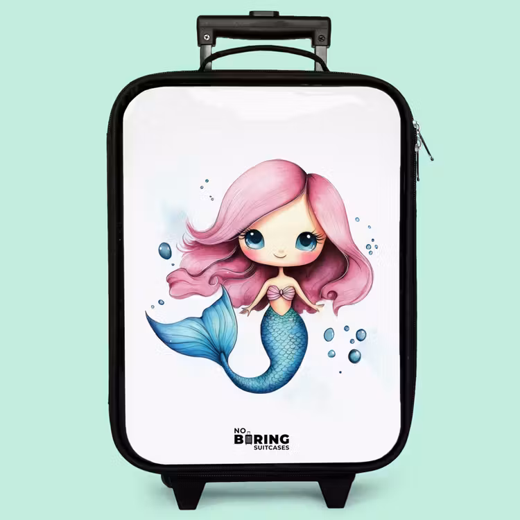 Valise enfant - Sirène aux cheveux roses et à la queue bleue entre des bulles — 3