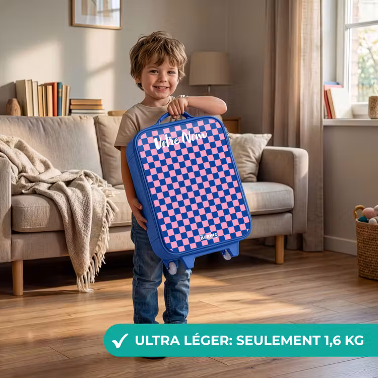 Valise enfant avec nom - Bleu - Blocs - Bleu - Rose — 3