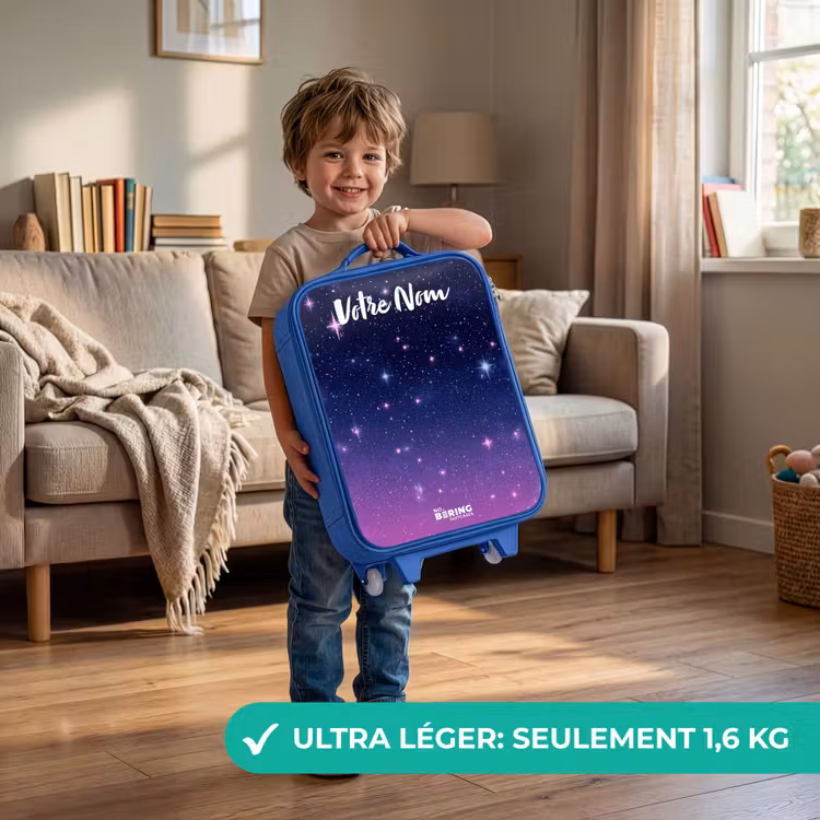Valise enfant avec nom - Bleu - Étoiles - Galaxie - Bleu - Rose — 3