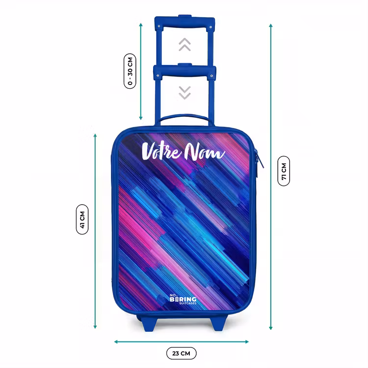Valise enfant avec nom - Bleu - Néon - Rayures - Abstrait - Bleu - Rose — 6
