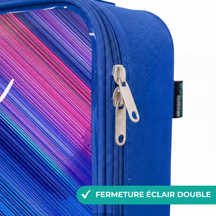 Valise enfant avec nom - Bleu - Néon - Rayures - Abstrait - Bleu - Rose — 7