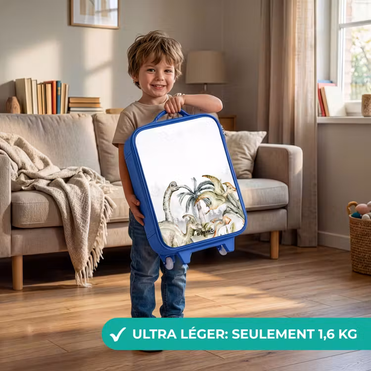 Valise enfant - Bleu - Des dinosaures dans un paysage accidenté — 3