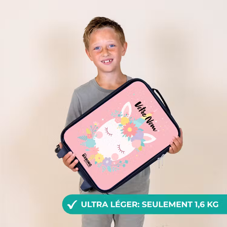 Valise enfant - Licorne - Fleurs - Rose — 2