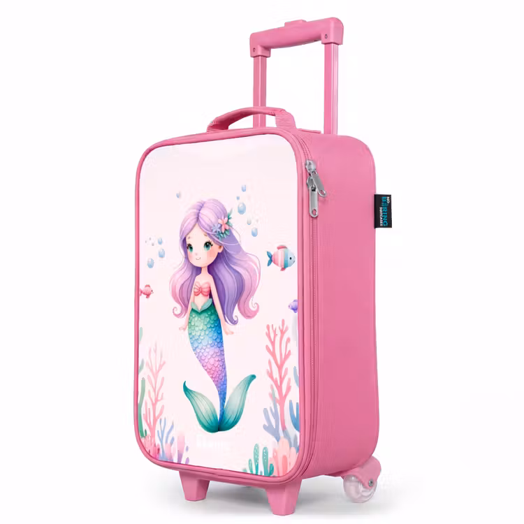 Valise enfant - Rose - Sirène entourée de poissons et de coraux — 8