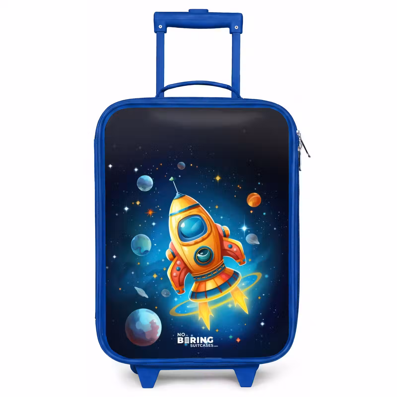 Valise enfant - Bleu - Fusée orange dans le ciel étoilé — 1