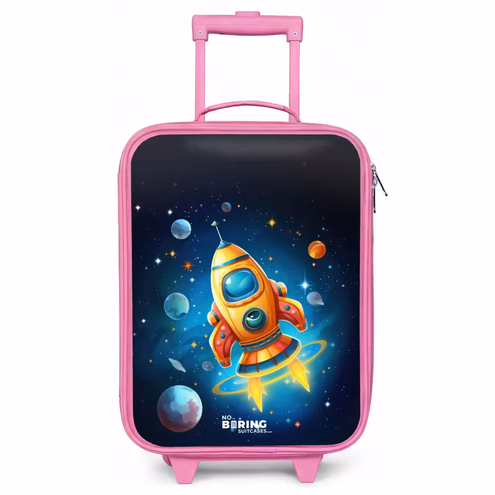 Valise enfant - Rose - Fusée orange dans le ciel étoilé — 1