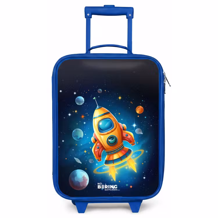 Valise enfant - Bleu - Fusée orange dans le ciel étoilé — 1