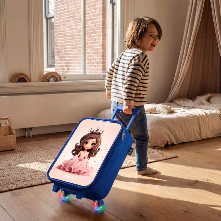 Valise enfant - Bleu - Princesse en robe rose avec couronne — 2