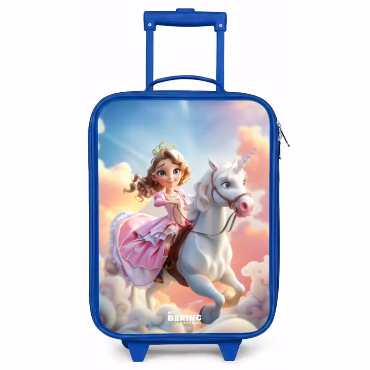 Valise enfant - Bleu - Princesse en robe rose sur une licorne blanche — 1