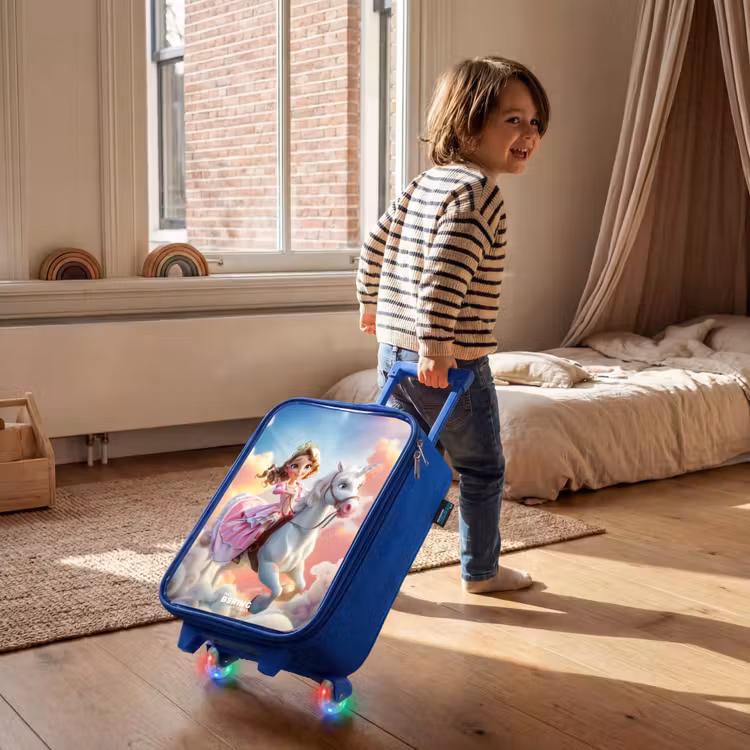 Valise enfant - Bleu - Princesse en robe rose sur une licorne blanche — 2