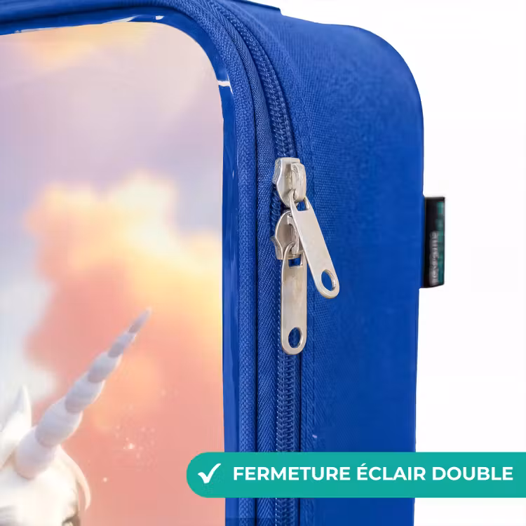 Valise enfant - Bleu - Princesse en robe rose sur une licorne blanche — 7