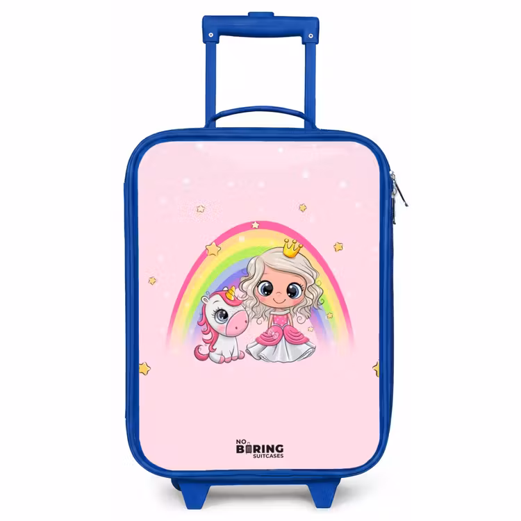 Valise enfant - Bleu - Princesse et licorne à l'arc-en-ciel rose — 1