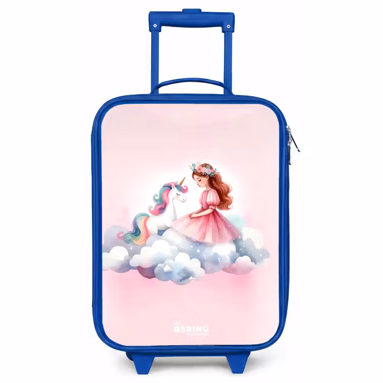 Valise enfant - Bleu - Princesse et licorne sur un nuage — 1