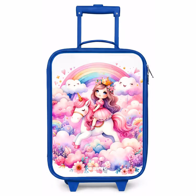 Valise enfant - Bleu - Princesse sur une licorne près d'un arc-en-ciel — 1