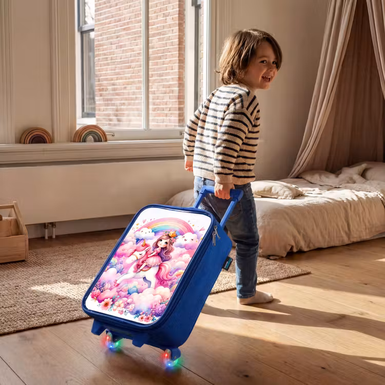 Valise enfant - Bleu - Princesse sur une licorne près d'un arc-en-ciel — 2