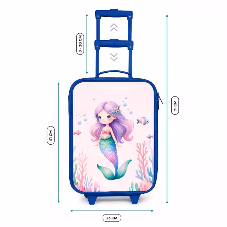 Valise enfant - Bleu - Sirène entourée de poissons et de coraux — 6