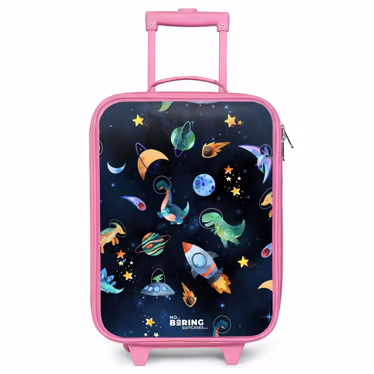 Valise enfant - Rose - Dinosaures et planètes sur fond sombre — 1