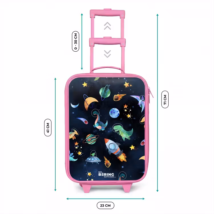 Valise enfant - Rose - Dinosaures et planètes sur fond sombre — 6