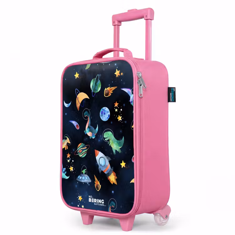 Valise enfant - Rose - Dinosaures et planètes sur fond sombre — 8