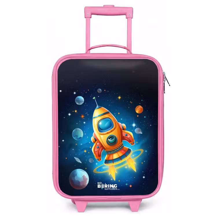 Valise enfant - Rose - Fusée orange dans le ciel étoilé — 1