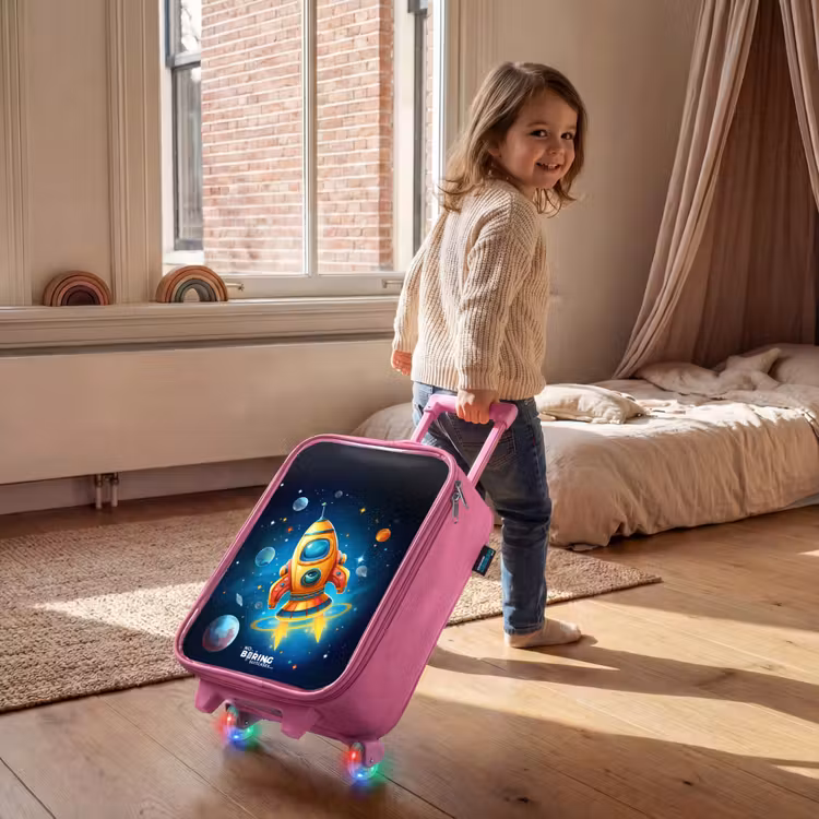 Valise enfant - Rose - Fusée orange dans le ciel étoilé — 2