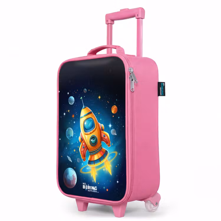 Valise enfant - Rose - Fusée orange dans le ciel étoilé — 8