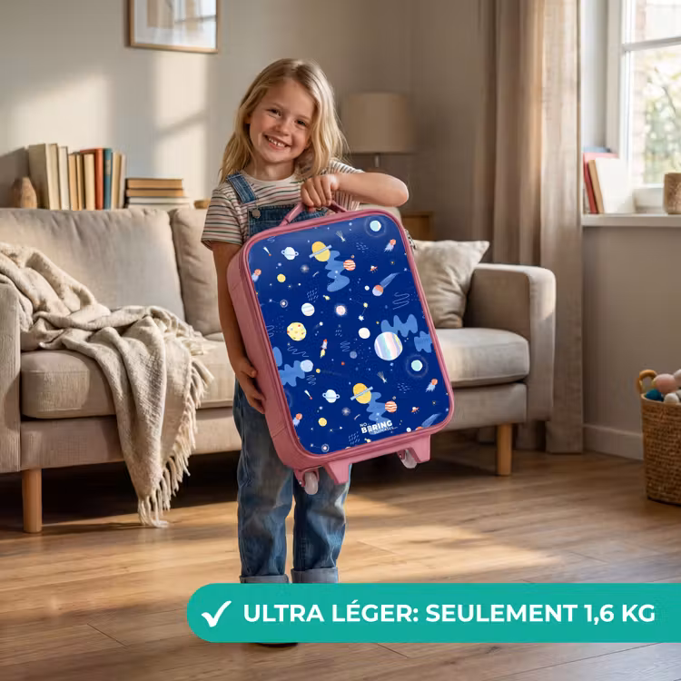 Valise enfant - Rose - Motif de planètes sur fond sombre — 3