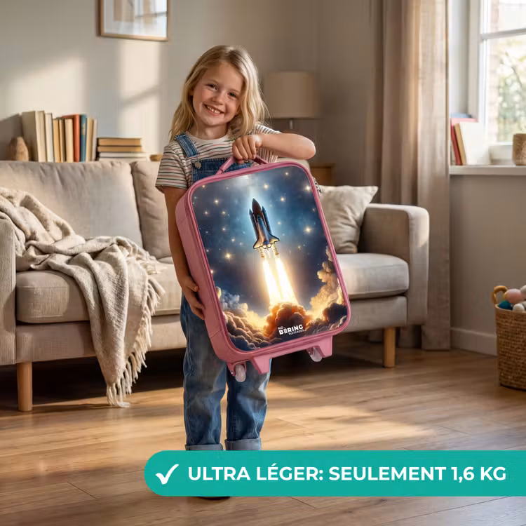 Valise enfant - Rose - Un vaisseau spatial qui décolle parmi les étoiles — 3