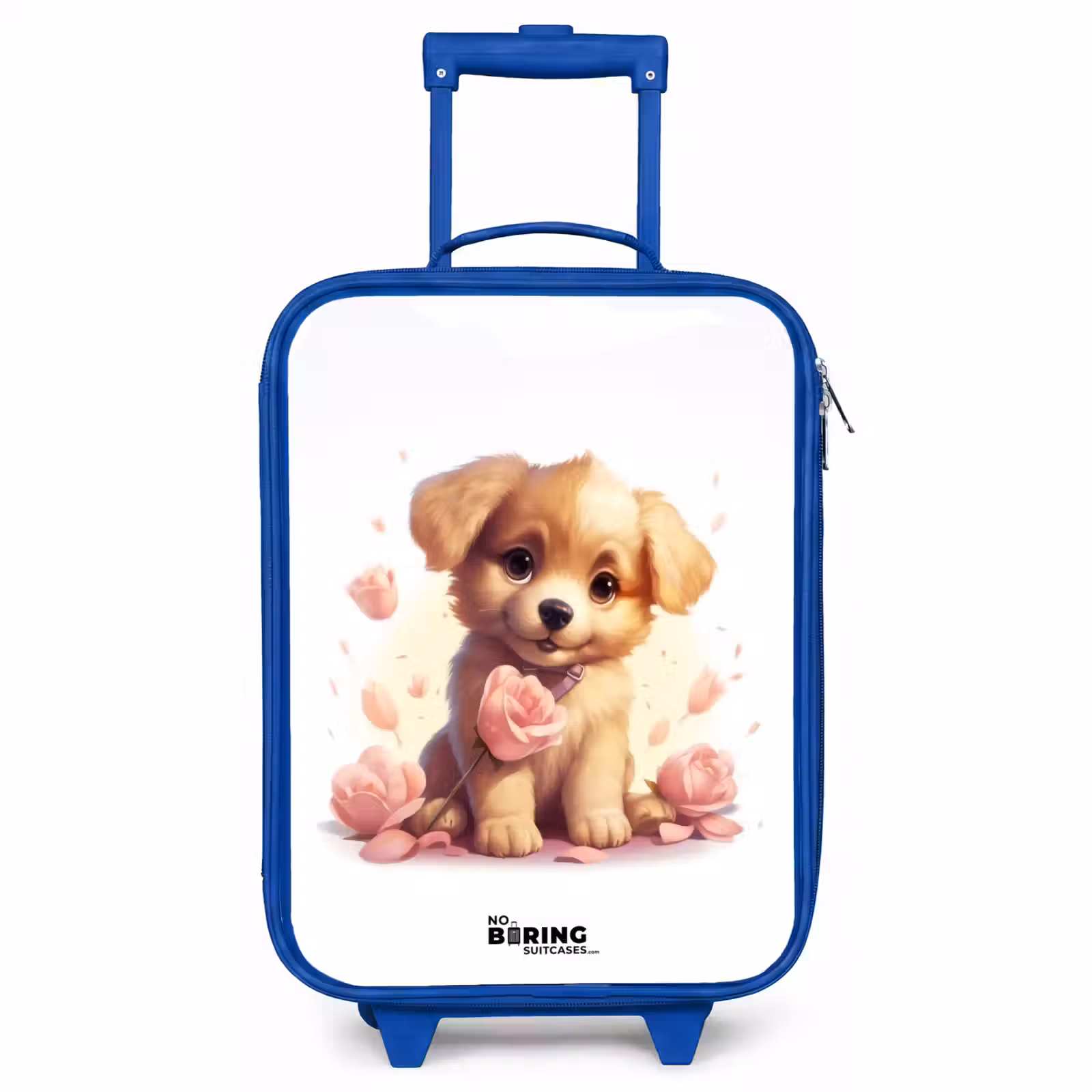 Valise enfant - Bleu - Chiot avec des fleurs roses — 1