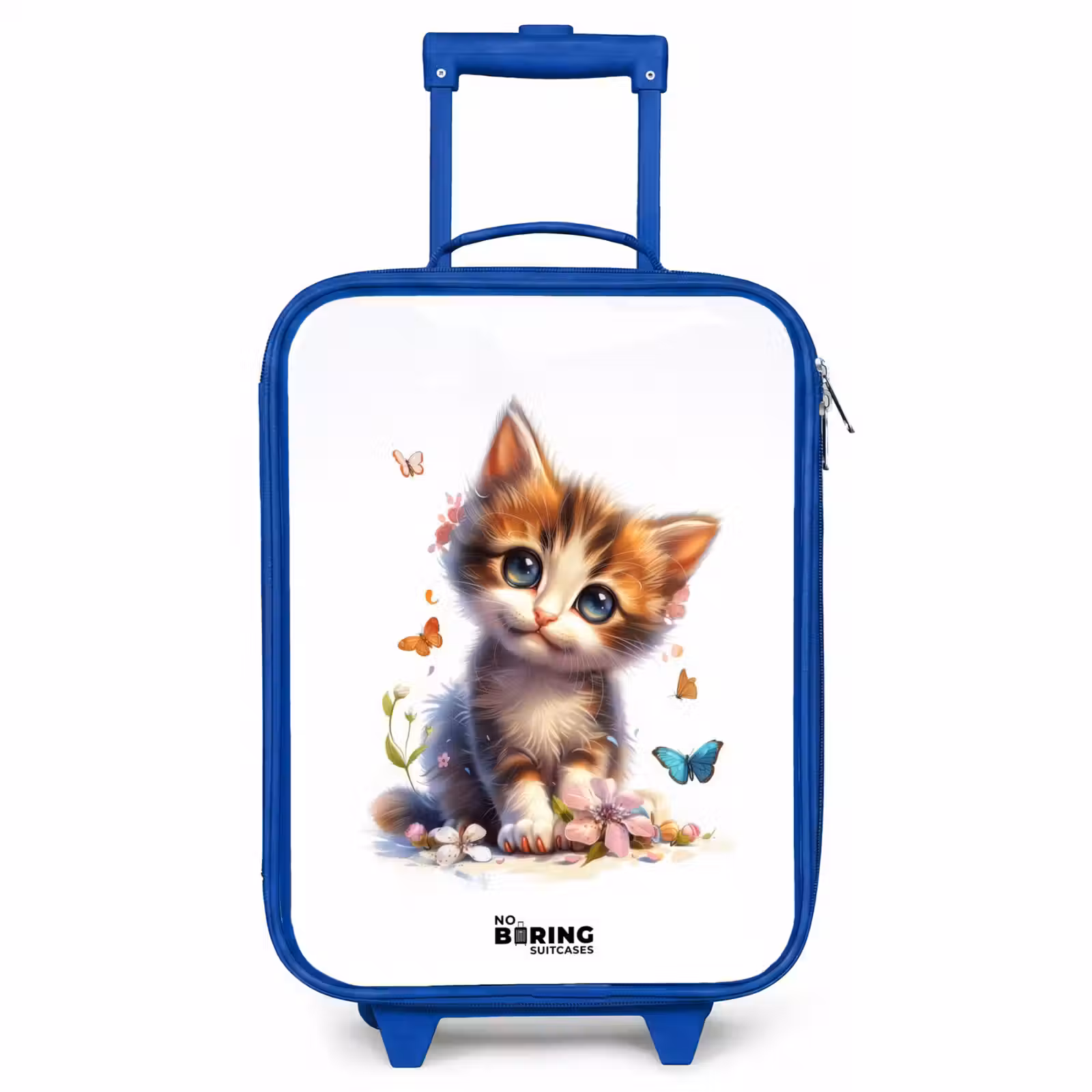 Valise enfant - Bleu - Portrait d'un chaton entouré de papillons — 1