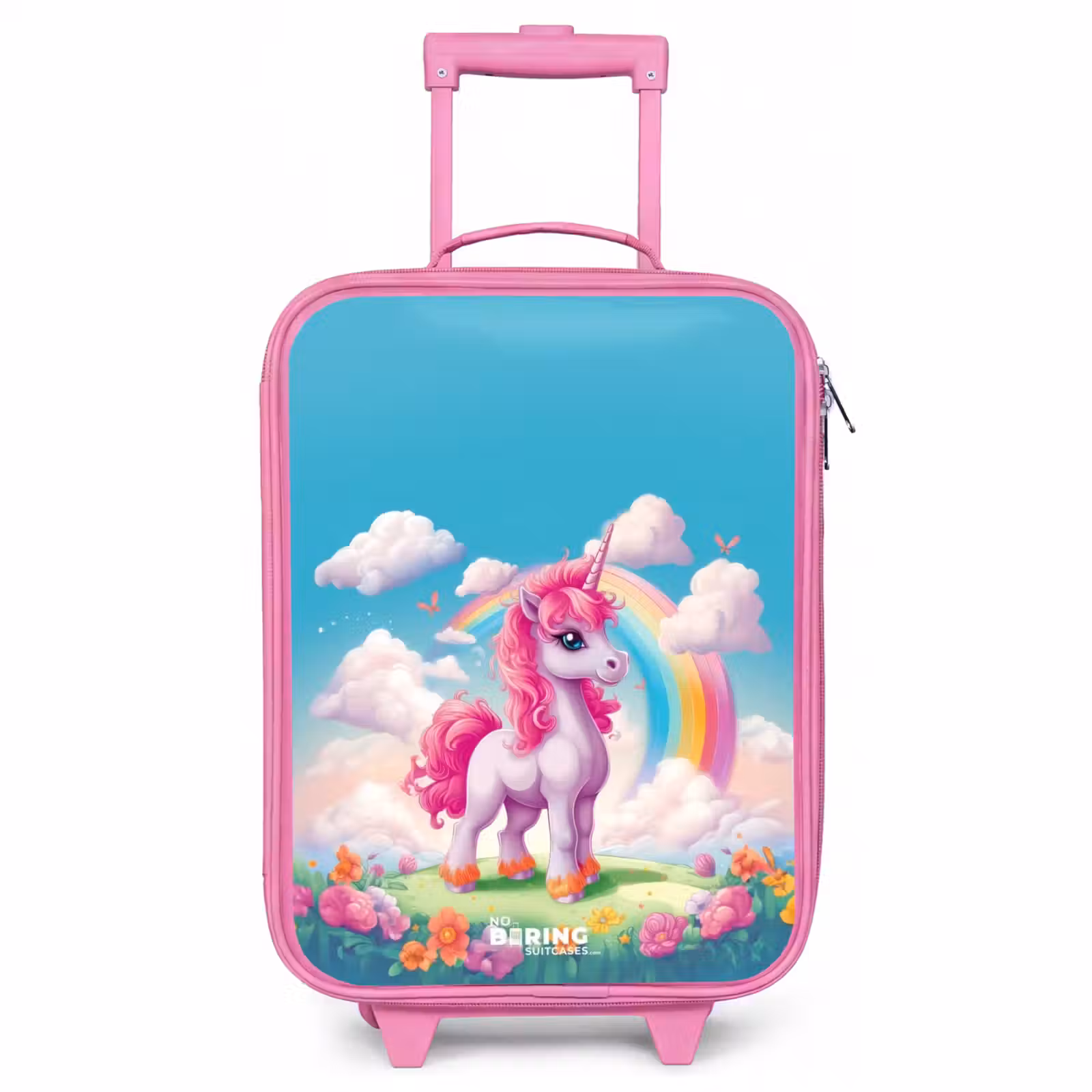 Valise enfant - Rose - Licorne joyeuse devant un arc-en-ciel — 1
