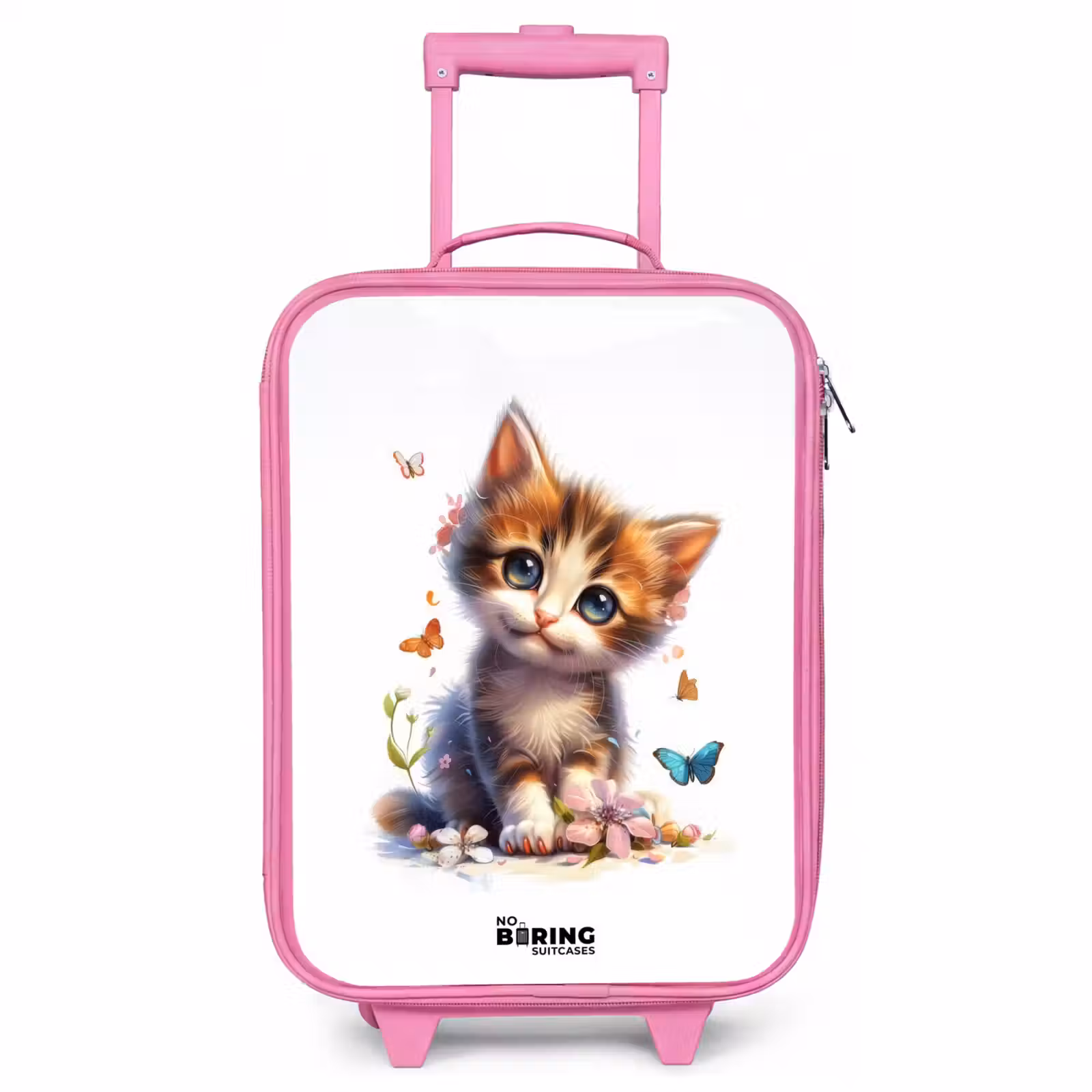 Valise enfant - Rose - Portrait d'un chaton entouré de papillons — 1