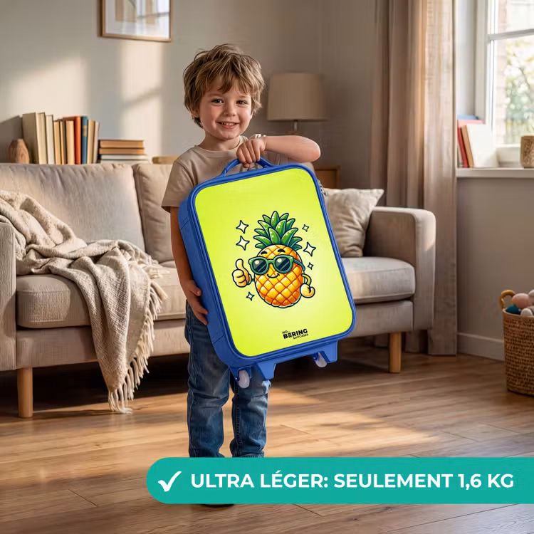 Valise enfant - Bleu - Ananas heureux sur fond vert — 3