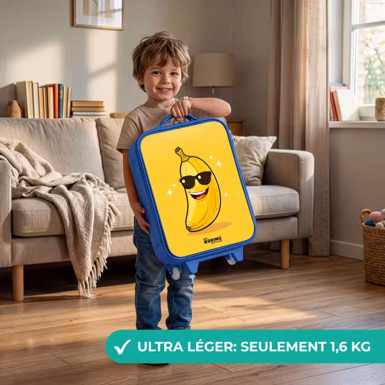Valise enfant - Bleu - Banane souriante avec lunettes de soleil noires — 3